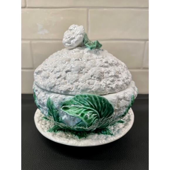 1930s Bordallo Pinheiro Cauliflower Cabbage Tureen Lidded Dish Underplate - Picture 5 of 12